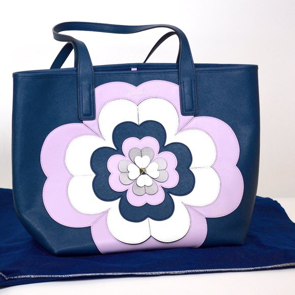 kate spade Handbags - NWT KATE SPADE "REILEY SPADE FLOWER" APPLIQUE PETROL BLUE TOTE BAG